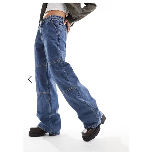 Lioness Wide Leg Seam Detail Medium Wash Blue Jeans Sz Small Australia 28x31 - Picture 2 of 12